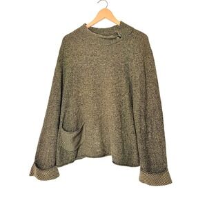 Habitat Clothes To Live In Green Textured Teddy Knit Lagenlook Sweater Pocket L